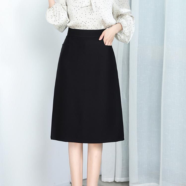 事務服 レディース スカート 63cm丈 膝丈 ウエストゴム ストレッチ ポケット スリム 制服 キュロット ボトム 洗える 通勤 オフィス OL 企業 ユニフォーム 大きいサイズ 小さいサイズ ウォ