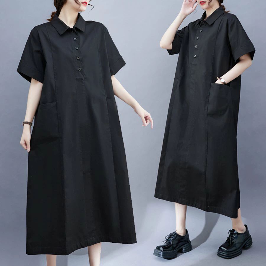 大人 ロングスカート 半袖 スカート 夏 ブラック きれいめ 可愛い ロングシャツ 体型カバー シャツワンピース 春 マキシ 薄手 ロングワンピ 着痩せ チュニック オーバーサイズ レディース大人 ロ
