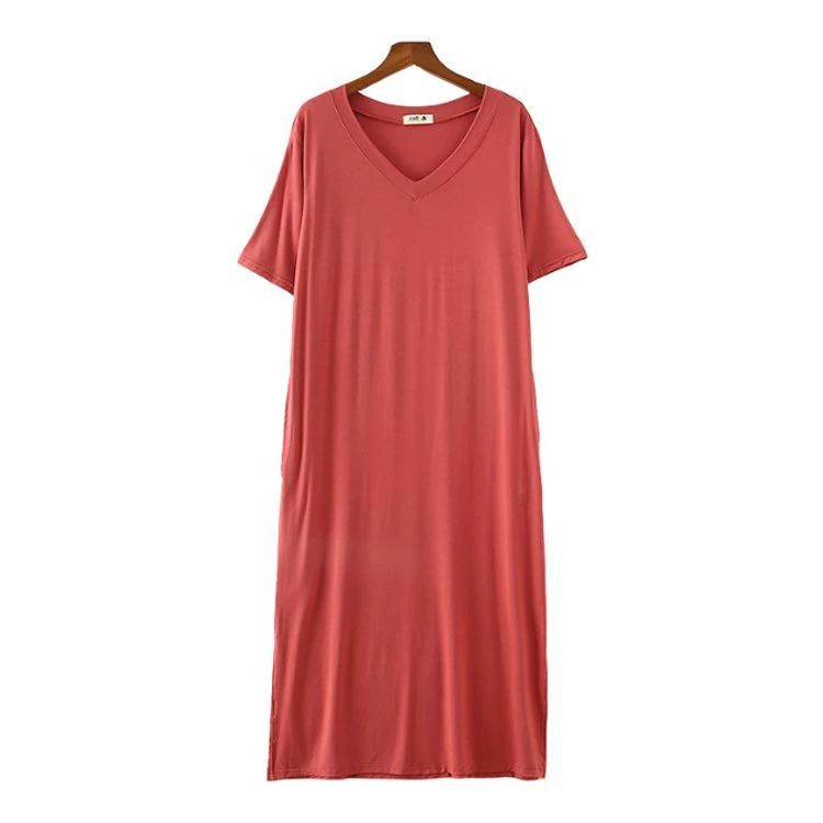 tシャツワンピース レディース ロング丈 半袖 ルームウェア ロングカットソー Vネック 夏 無地 ゆったり 体型カバー 接触冷感 薄手 柔らか 綺麗 シンプル きれいめ おしゃれ 部屋着tシャツワン